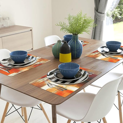 Modern Art Placemats Set of 4 Orange Abstract Painting Place Mats Washable Linen Placemat for Kitchen Dining Table Home Party Decor 18x12 Inches
