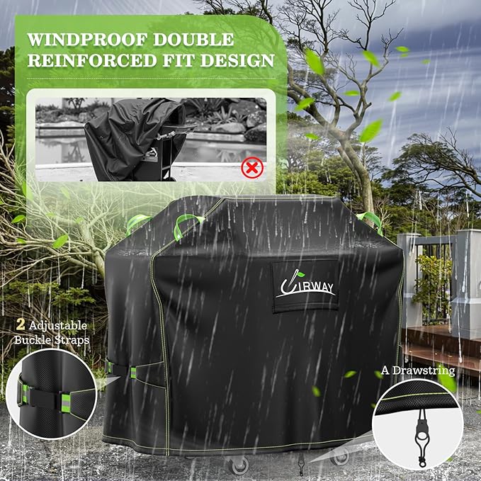 UIRWAY Grill Cover for Outdoor Grill 55 Inch, 600D Heavy Duty Waterproof BBQ Cover, UV & Fade Resistant Gas Grill Covers with Reflective Strip and Air Vent, Black