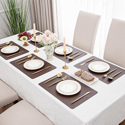 SHACOS Placemats Set of 6 Faux Leather Waterproof Leakproof Wipeable PU Non-Slip Vinyl Place Mats Heat Resistant Table Mats for Kitchen Dining Table Indoor Outdoor, Chocolate Brown