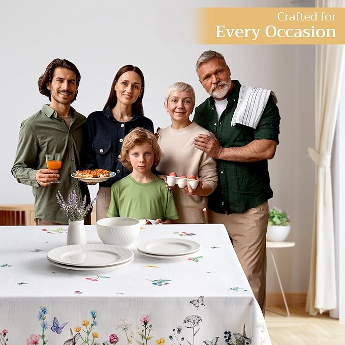 Maison d' Hermine Table Cloth Rectangle Table 100% Cotton 70 x 90 Inches Tablecloth Reusable Decorative Everyday Use for Dining Room, Farmhouse, Home Party, Festive & Wedding Spring Summer - Printemps