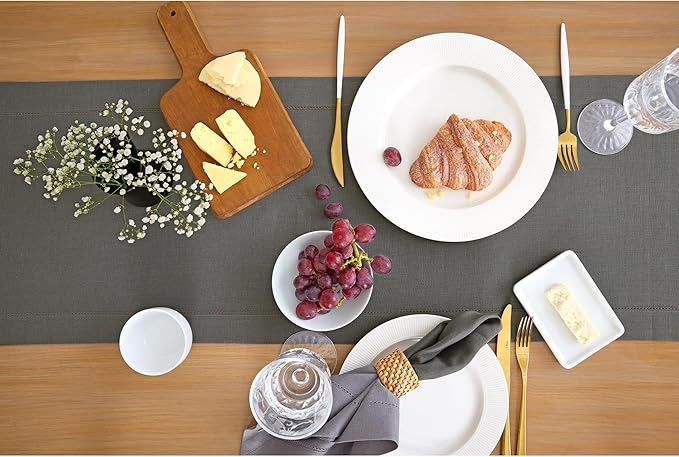 Solino Home Linen Steel Gray Hemstitch Table Runner 36 Inches - 100% Pure Linen Small Table Runner 14 x 36 Inch Ideal for Dresser and Coffee Tables, Spring - Classic Hemstitch