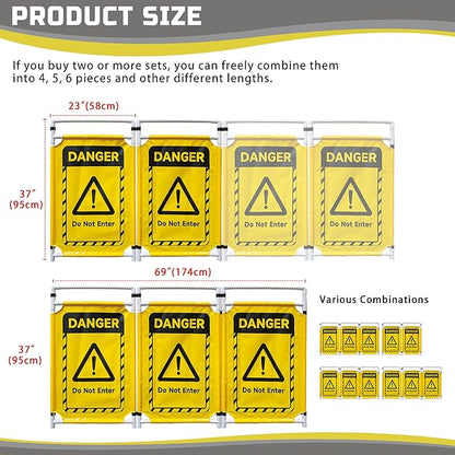 Safety Caution Barricade 2Panels Foldable Security Signs With PVC Tarp Removable Safety Barrier Wet Floor Guard Symbol Clear Printing Safety Fence(Yellow)