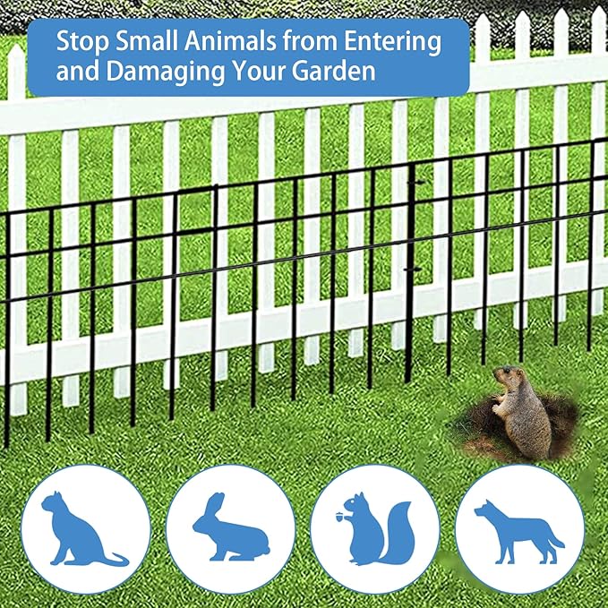 32x10-inch No Dig Animal Barrier Fence, 5 Pack Black Dig Protective Fence with 1.5 inch Spike spacing, Dog/Rabbit/Groundhog Underground Galvanized Outdoor Garden Metal Fence