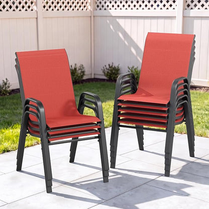 Outdoor Patio Chairs Set of 8 Stackable Dining Chairs All-Weather Textilene by CHINNLUU