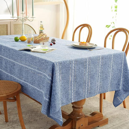Chassic 54 x 72 inches Farmhouse Style Linen tablecloths, Wrinkle Resistant Washable Dining Room Table Cloths for Small Rectangle Tables - Hemstitch Blue