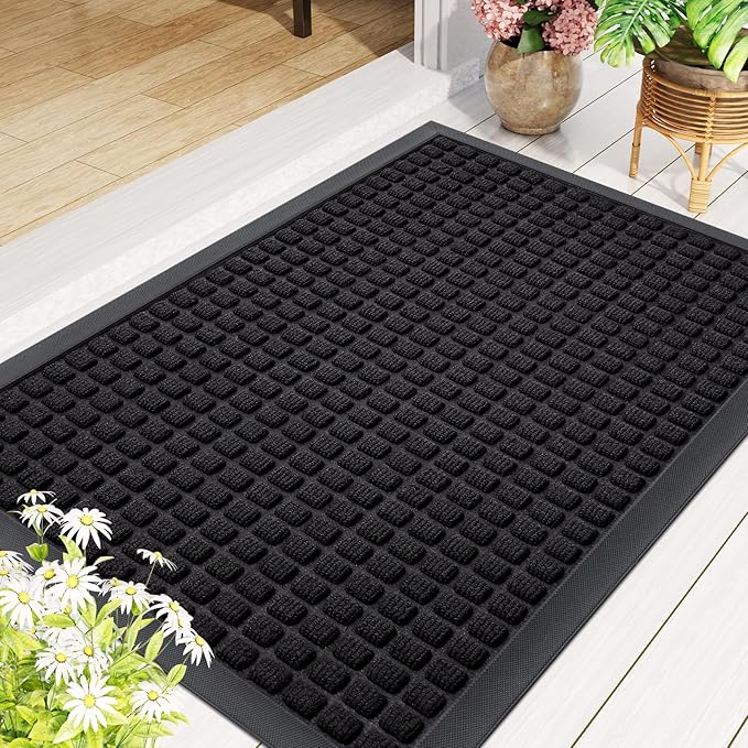 Smiry Front Door Mat Outside Entrance, Heavy Duty Natural Rubber Doormat, Non Slip, Trap Dirt and Moisture, Easy Clean, Low Profile Welcome Floor Mats for Indoor Outdoor Entry, 71x23 Inch, Black