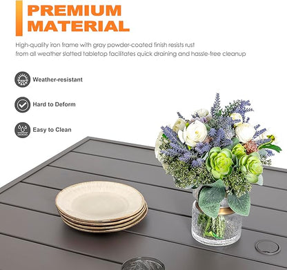 NUU GARDEN Outdoor 61" x 37" Rectangle Dining Table with 1.57" Umbrella Hole, 6-Person Steel Slat Outdoor Patio Table, for Patio, Garden, Backyard and Balcony, Gray