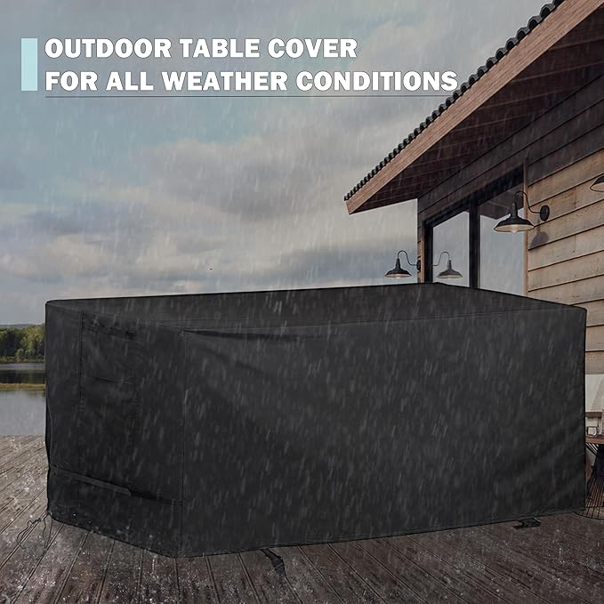 Rectangular Outdoor Table Cover Weatherproof, 64 Inch Patio Table Cover for Outdoor Dining Table, Waterproof Patio Furniture Cover for Outside Bar Table