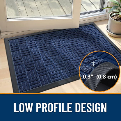 OLANLY Front Door Mat Outside Entrance 47x23, Absorbent, Heavy Duty Sturdy Natural Rubber Doormat Indoor Outdoor, Non-Slip, Stain and Fade Resistant, Low Profile Floor Mat for Entryway, Navy Blue