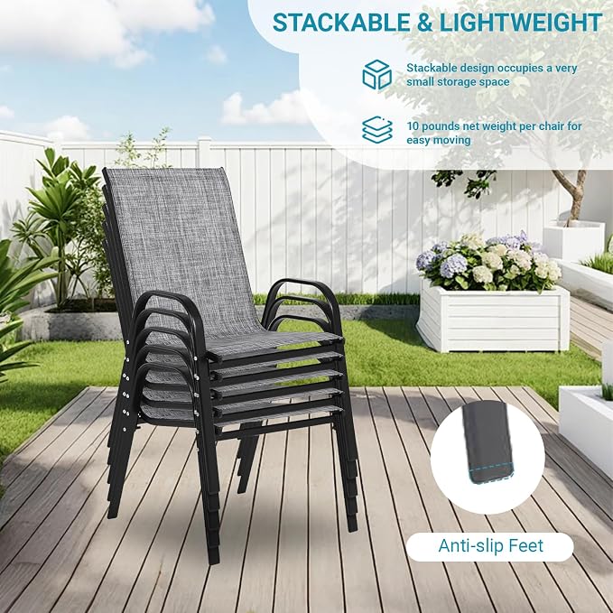 Patio Chairs Set of 4, Breathable Textilene, Weatherproof Frame, Quick Setup - Image 4