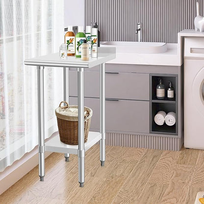 HARDURA Stainless Steel Commercial Work Table Prep Work Metal Table 24×18 Inches with Undershelf and 2" Backsplash Heavy Duty NSF 430 for Kitchen Food Prep