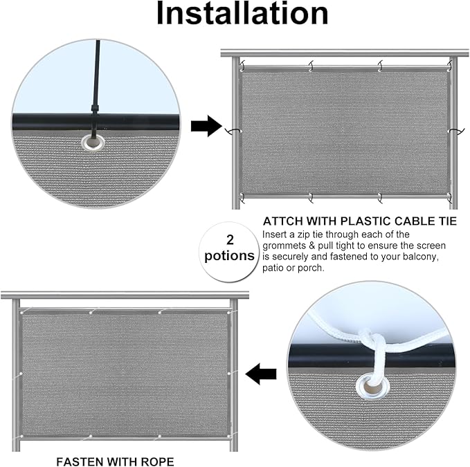 Eden's Decor Balcony Privacy Screen Grey 3'x 5' Cover Mesh Windscreen Weather-Resistant UV Protection for Backyard Deck, Patio, Balcony, Pool, Porch, Fence, Railing, Gardening