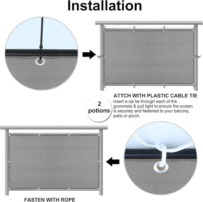 Eden's Decor Balcony Privacy Screen Grey 4'x 27' Cover Mesh Windscreen Weather-Resistant UV Protection for Backyard Deck, Patio, Balcony, Pool, Porch, Fence, Railing, Gardening