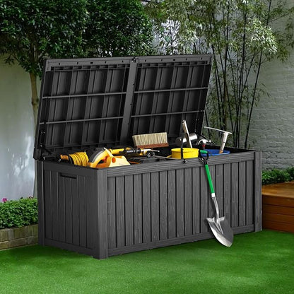 EasyUp 180 Gallon Deck Boxes Waterproof, Outdoor Large Storage Boxes with Lids, Outside Resin Storage Box & Deck Boxes for Patio, Garden Use(Black)