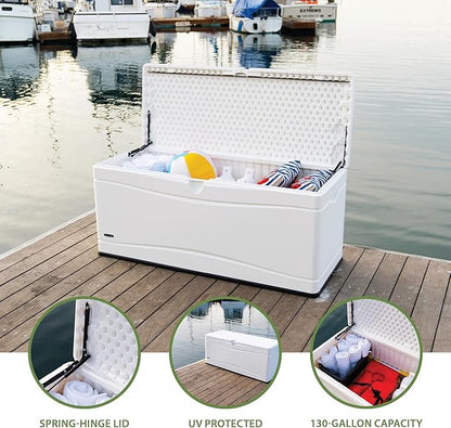 LIFETIME Outdoor Storage Deck Box, 130 Gallon, Arctic White, Lockable, UV-Protected, for Decks and Marine Docks