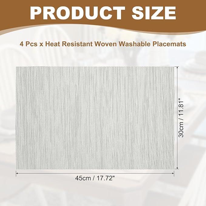 uxcell Faux Linen Placemats, 12x18 Inch Heat Resistant Place Mats Machine Washable Non-Slip Cloth Placemats for Dining Table Kitchen Indoor Outdoor Home Decoration(Gray,4Pcs)
