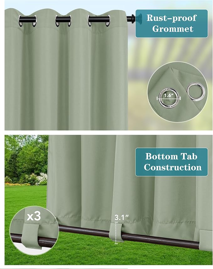 Windproof Outdoor Curtains for Patio Waterproof 4 Pcs 54x84 In Sage Green | - Image 2