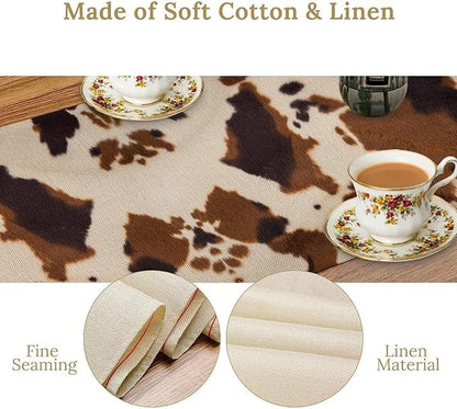 Cowhide Print Table Runner, Western Farm Animal Fur Wildlife Rustic Table Runner for Kitchen Farmhouse Dining Home Banquet Party 13x36in