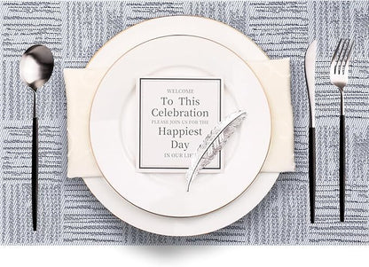 Placemats Set of 8, Plastic Vinyl 18" x 12" Place Mats for Dinner Table, No-Slip Wipeable Table Mats Daily Use Patio Kitchen Decoration (White Mix Black)