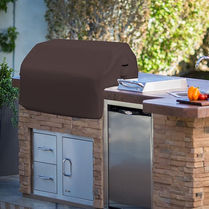 Covers & all Built-in Outdoor Grill Cover, Durable Heavy Duty 18 Oz Waterproof Cover Tuff Material with Air Pocket & Elastic for Snug Fit (36" W x 26" D x 24" H inches, Coffee)