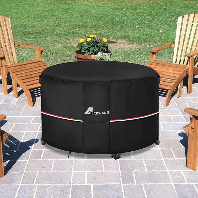 Fire Pit Cover Round 50 Inch Waterproof,Outdoor Heavy Duty Durable 600D Tear-Resistant Fire Pit Table Cover,Patio Round Firepit Cover 50" D x 24" H, Black