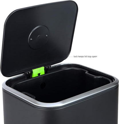 Amazon Basics Rectangular Metal Trash Can With Soft-Close Foot Pedal, 32 liter/8.5 gallon, 14"L x 14"W x 25.3"H, Black