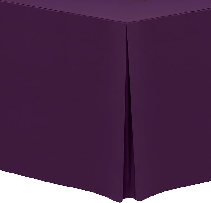 Ultimate Textile -3 Pack- 5 ft. Fitted Polyester Tablecloth - Fits 30 x 60-Inch Banquet and Folding Rectangular Tables - 42" H, Aubergine Eggplant