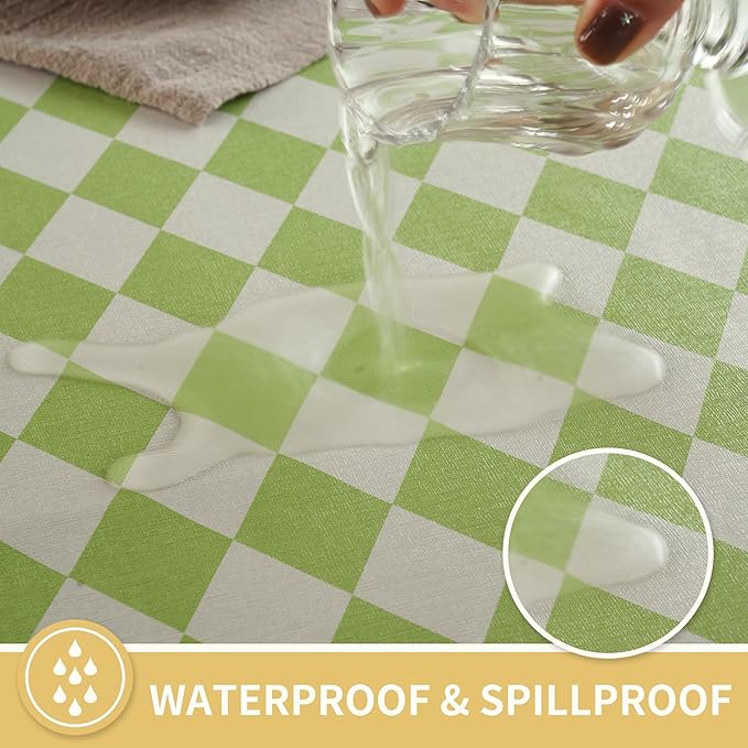 Square Table Cloth,100% Waterproof Tablecloth Oil Proof Spill Proof Vinyl Table Cloth, Wipe Clean Plastic Table Cover for Dining, Camping, Indoor and Outdoor 54" x 54",Light Green