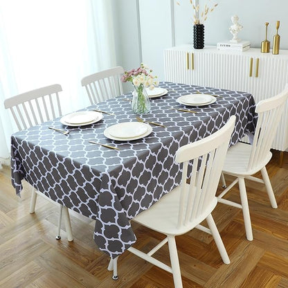 Romanstile Rectangle Plastic Tablecloth, 100% Waterproof Oil-Proof Checkered PVC Table Cloth, Heavy Duty Vinyl Table Cover for Dining, Camping, Picnic, Outdoor - 54 x 120 Inch, Moroco Grey
