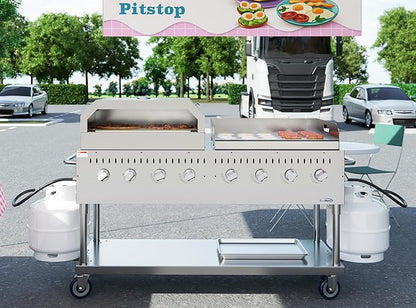 KoolMore 60 in. 8-Burner Commercial Outdoor Propane Gas BBQ Grill with 30 in. Griddle and 30 in. Pizza Oven in Stainless-Steel, ETL Listed (CGKIT6-G30P30)