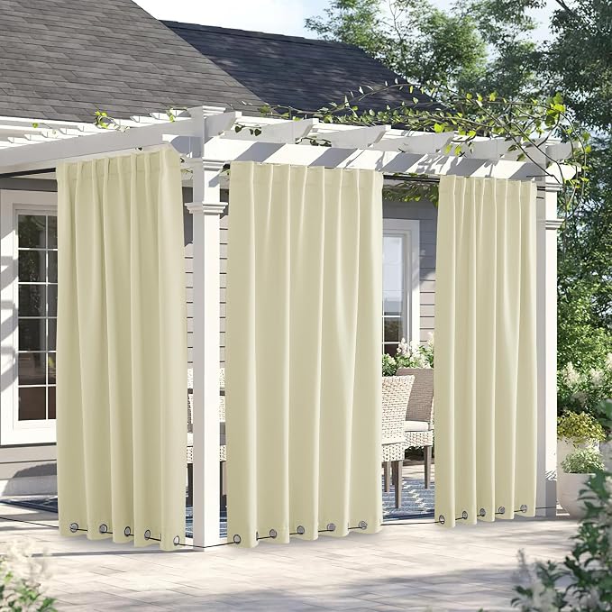 NICETOWN Weighted Curtains for Patio Waterproof W66xL84 Beige 2 Panels | Cabana by NICETOWN