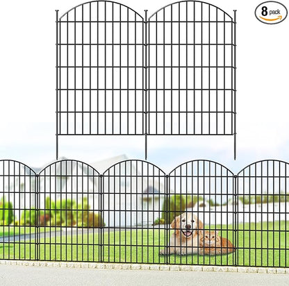Metal Garden Fence 42in (H) x 18.7ft (L), 8 Panels + 9 Stakes Dog Fence Border Fence Animal Barrier, No Dig Garden Fencing for Yard Flower Bed Lawn Patio Outdoor, CTW4208 Black