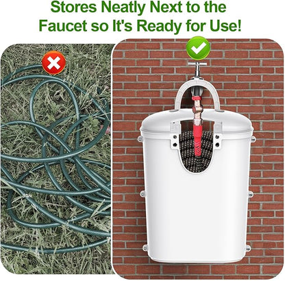 Riokko Garden Hose Holder Bucket, Hose Storage, Water Hose Storage for Outside, Hose Box Fits 25FT Heavy Duty/100FT Expandable/50FT Flat/50FT Stainless Steel Hoses, Hanging Handle & Drain Hole Design