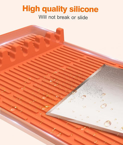Silicone Griddle Tools Mat for Blackstone - Large Silicone Spatula Mat with Drip Pad - Griddle Mats BBQ Grill Accessories - Side Shelf Mats Grill Pad for Blackstone Griddles Accessories(Orange)