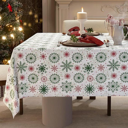 Christmas Tablecloth with Snowflake, Spillproof Waterproof Fabric Table Cloth for Dining, Parties, Holiday, Winter Table Decorations - 70''x140''
