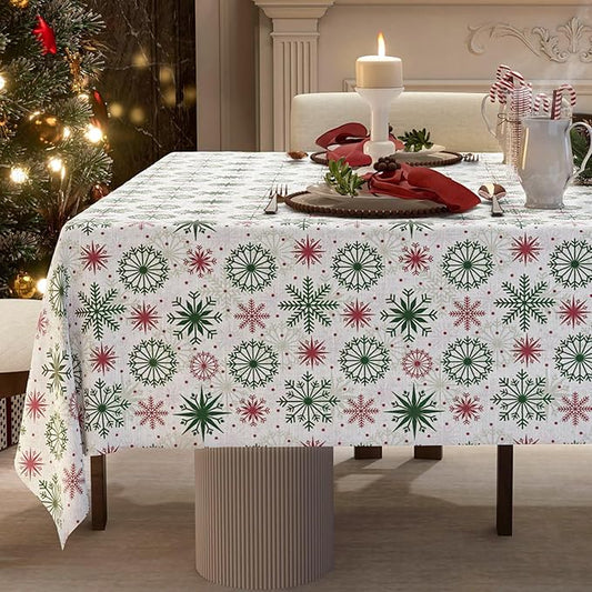 Christmas Tablecloth with Snowflake, Spillproof Waterproof Fabric Table Cloth for Dining, Parties, Holiday, Winter Table Decorations - 60''x120''