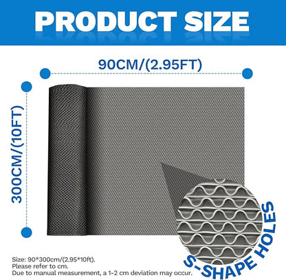 PVC Drainage Floor Mat 3x10Ft, Non-Slip 0.22'' Thick Heavy Duty Mesh Hole Pool Mat, Commercial PVC Mesh Hollow Mats, Outdoor Indoor Rug for Bathroom Patio Bath Shower Wet Area (Grey)