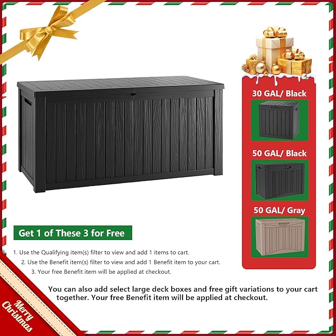 TARKARI 270 Gallon Lockable Resin Deck Box, Waterproof & UV-Resistant Outdoor Storage Box for Outdoor Cushion Storage, Garden Tools & Pool Accessories Storage, Black