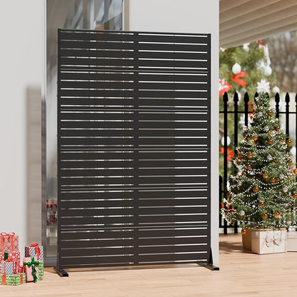 Casaphoria Metal Privacy Screen Outdoor, 72" H x 47" W Freestanding Decorative Privacy Screen for Patio Deck Balcony Garden with Stable Base, Louvered Black