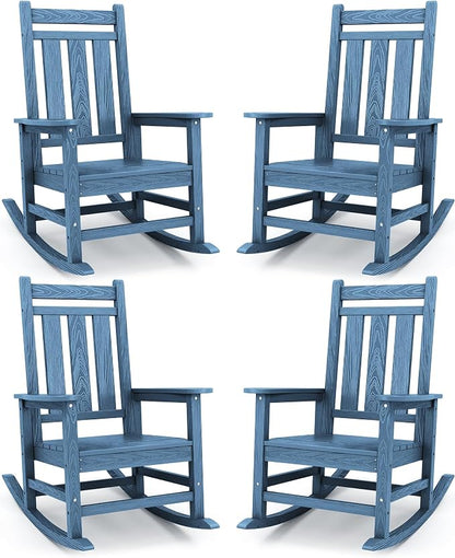 Oversized Outdoor Rocking Chair Set of 4, HDPE Patio Rockers by KINGYES
