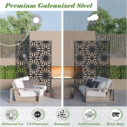 Domi Metal Privacy Screens and Panels with Free Standing, Freestanding Outdoor Indoor Privacy Screen, Decorative Privacy Screen for Balcony Patio Garden, Sun Flower Shape