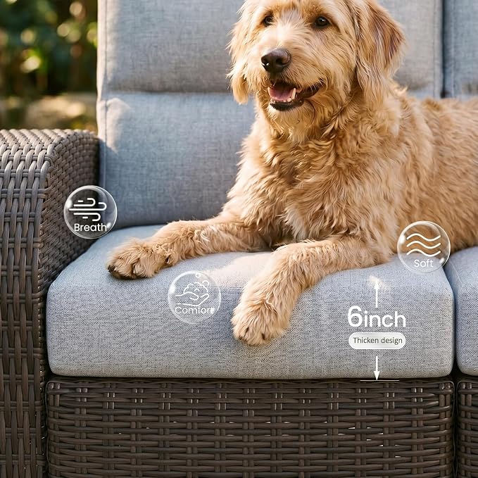 Oversized 3 Pieces Wicker Outdoor Recliner Loveseat - Image 4