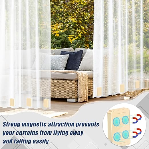 16 Pcs Outdoor Curtain Weights, 8 Pairs Upgrade to Heavier Magnetic Drapery Weights, Plastic Wrapped Waterproof Curtain Magnets for Home Decor, Tablecloth, Patio, Shower, Outside Curtains-Beige