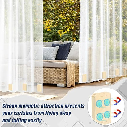 16 Pcs Outdoor Curtain Weights, 8 Pairs Upgrade to Heavier Magnetic Drapery Weights, Plastic Wrapped Waterproof Curtain Magnets for Home Decor, Tablecloth, Patio, Shower, Outside Curtains-Beige
