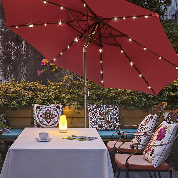 9 ft Solar Umbrella, 32 LED Lighted Patio Umbrella, Table Market Umbrella - Image 7