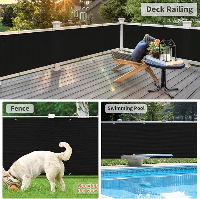 LOVE STORY 3.3'x19.5' Black Balcony Screen Privacy Fence Cover UV Protection (HDPE) Weather-Resistant 3 FT Height Shield for Deck, Patio, Backyard, Outdoor Pool, Porch, Railing