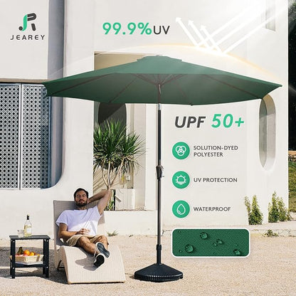 JEAREY 9FT Outdoor Patio Umbrella, Market Umbrella, Dark Green | Outdoor Table - Image 3