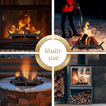 G GOOD GAIN Fireplace Grate with Ember Retainer, 20" Heavy Duty Steel Indoor, Chimney Hearth Wood Stove Burning Rack Holder,1/2 Bar Fire Place Asseccories for Outdoor, Fire Pits, Camping.