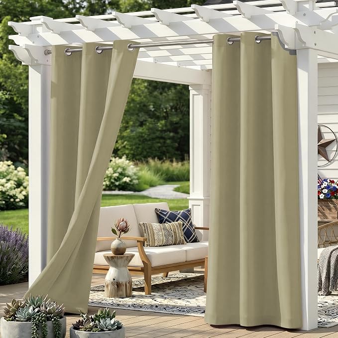 Set of 4 Outdoor Curtains for Patio Waterproof, Breathable Grommet Panels for by Sunshelf