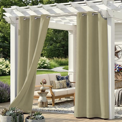 Set of 6 Outdoor Curtains for Patio Waterproof, Breathable Grommet Panels for by Sunshelf